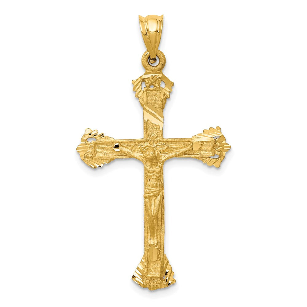 Solid;Casted;Diamond-cut;Satin;14k Yellow gold;Open back