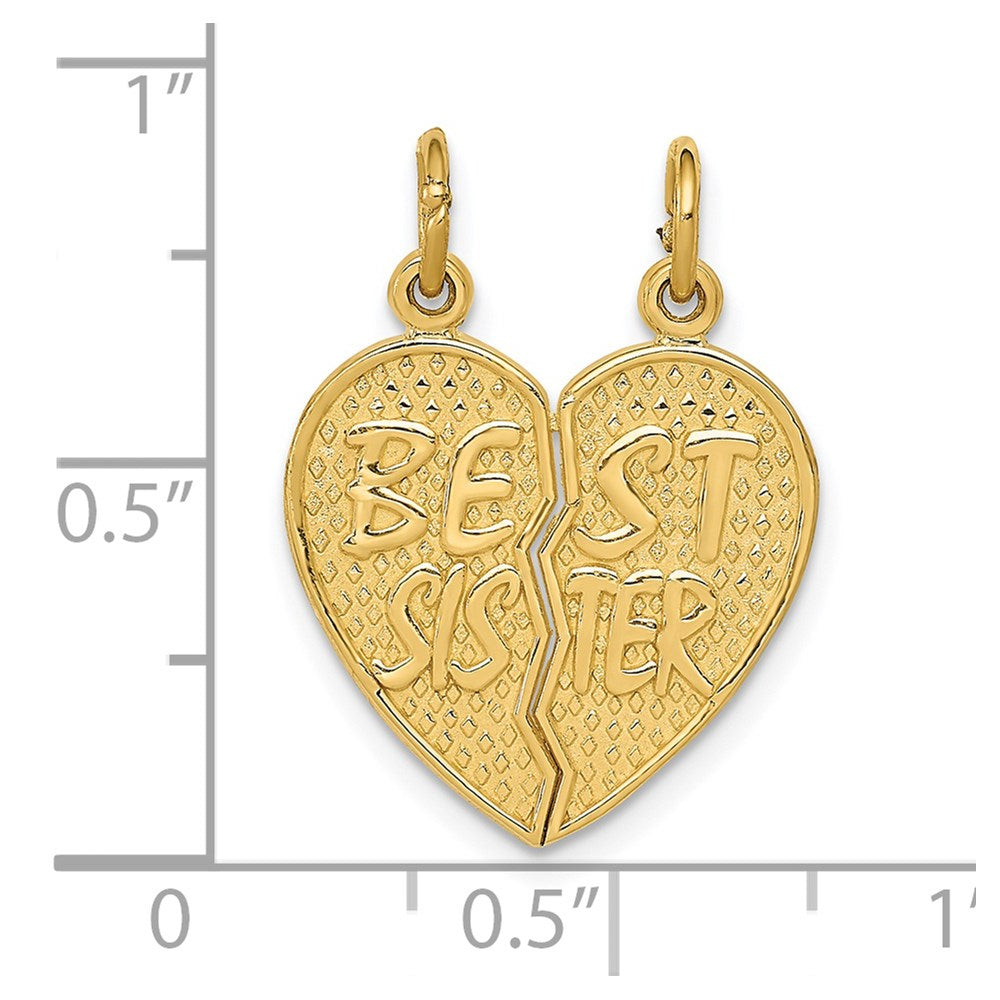 14k BEST SISTER 2-Piece Break-apart Heart Charm