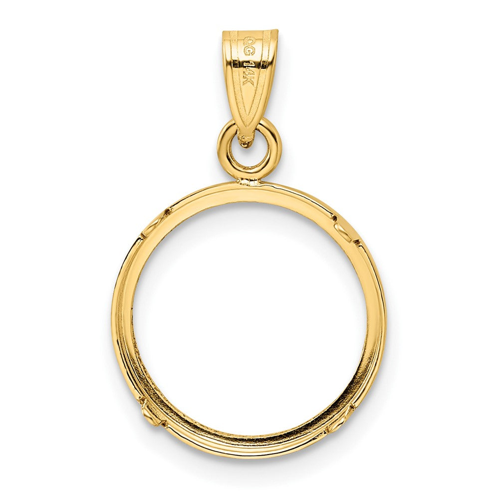 Wideband Distinguished Coin Jewelry 14k Polished and Diamond-cut 14.0mm Prong Coin Bezel Pendant