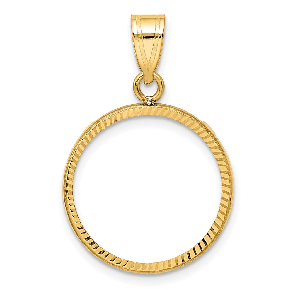 Wideband Distinguished Coin Jewelry 14k Polished and Diamond-cut 18.0mm Prong Coin Bezel Pendant