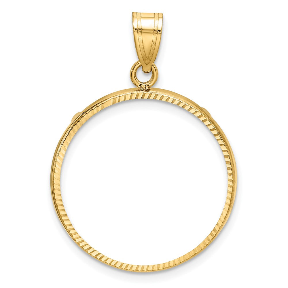 Wideband Distinguished Coin Jewelry 14k Polished and Diamond-cut 22.0mm Prong Coin Bezel Pendant