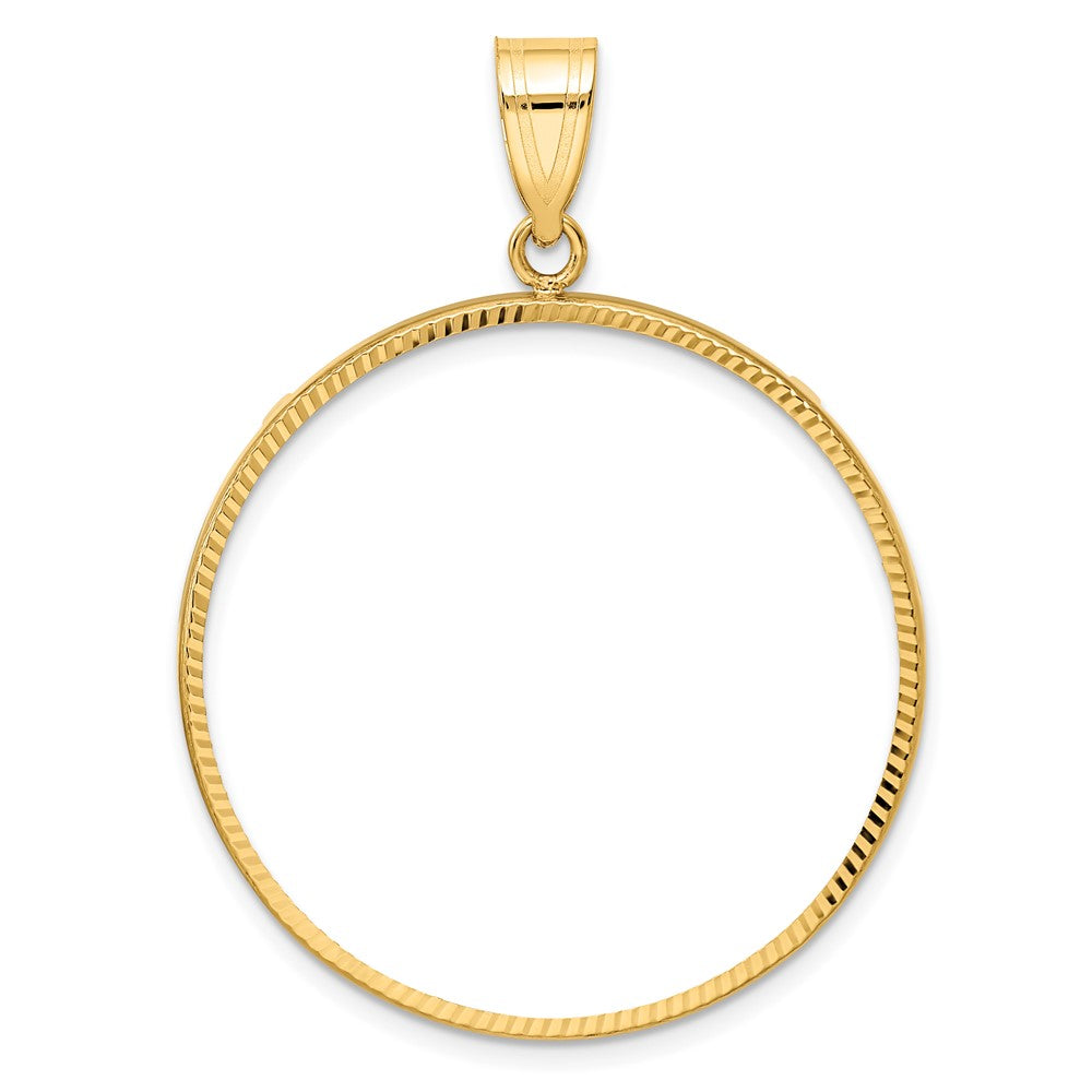 Wideband Distinguished Coin Jewelry 10k Polished and Diamond-cut 32.0mm Prong Coin Bezel Pendant
