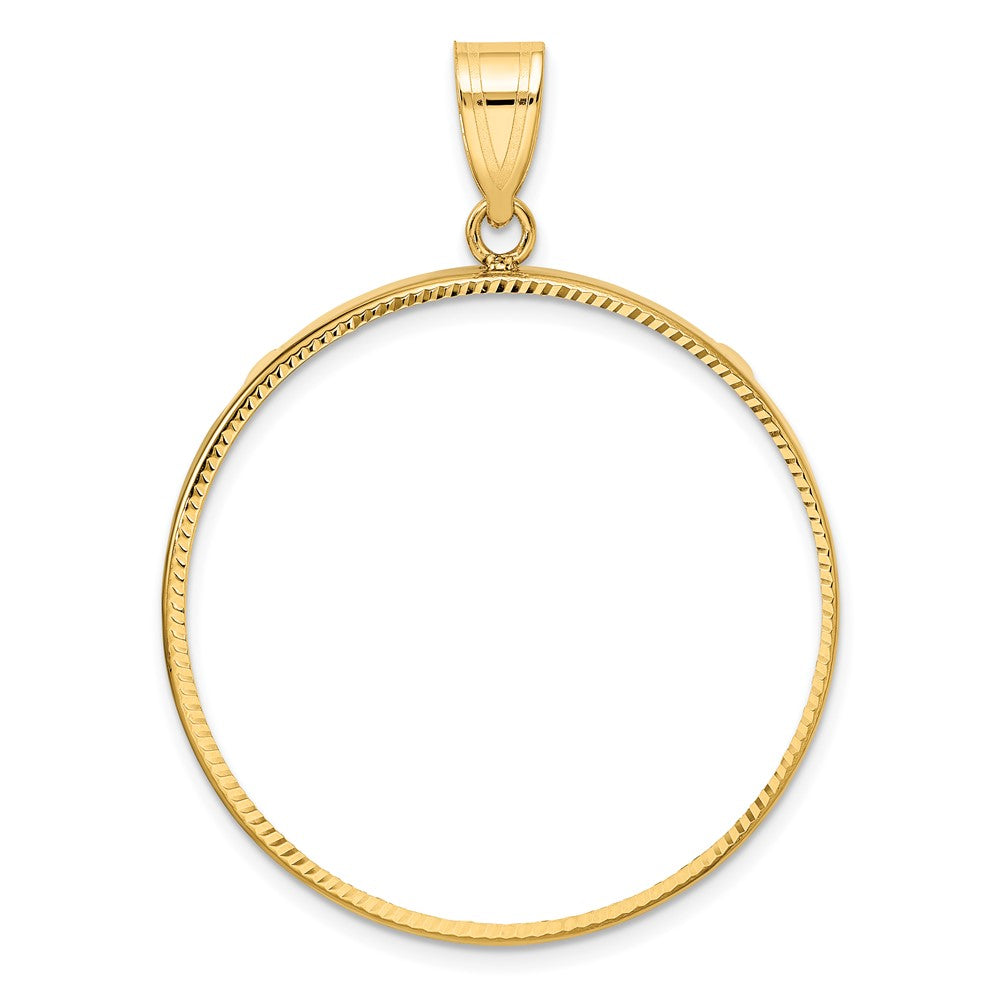 Wideband Distinguished Coin Jewelry 10k Polished and Diamond-cut 32.7mm Prong Coin Bezel Pendant