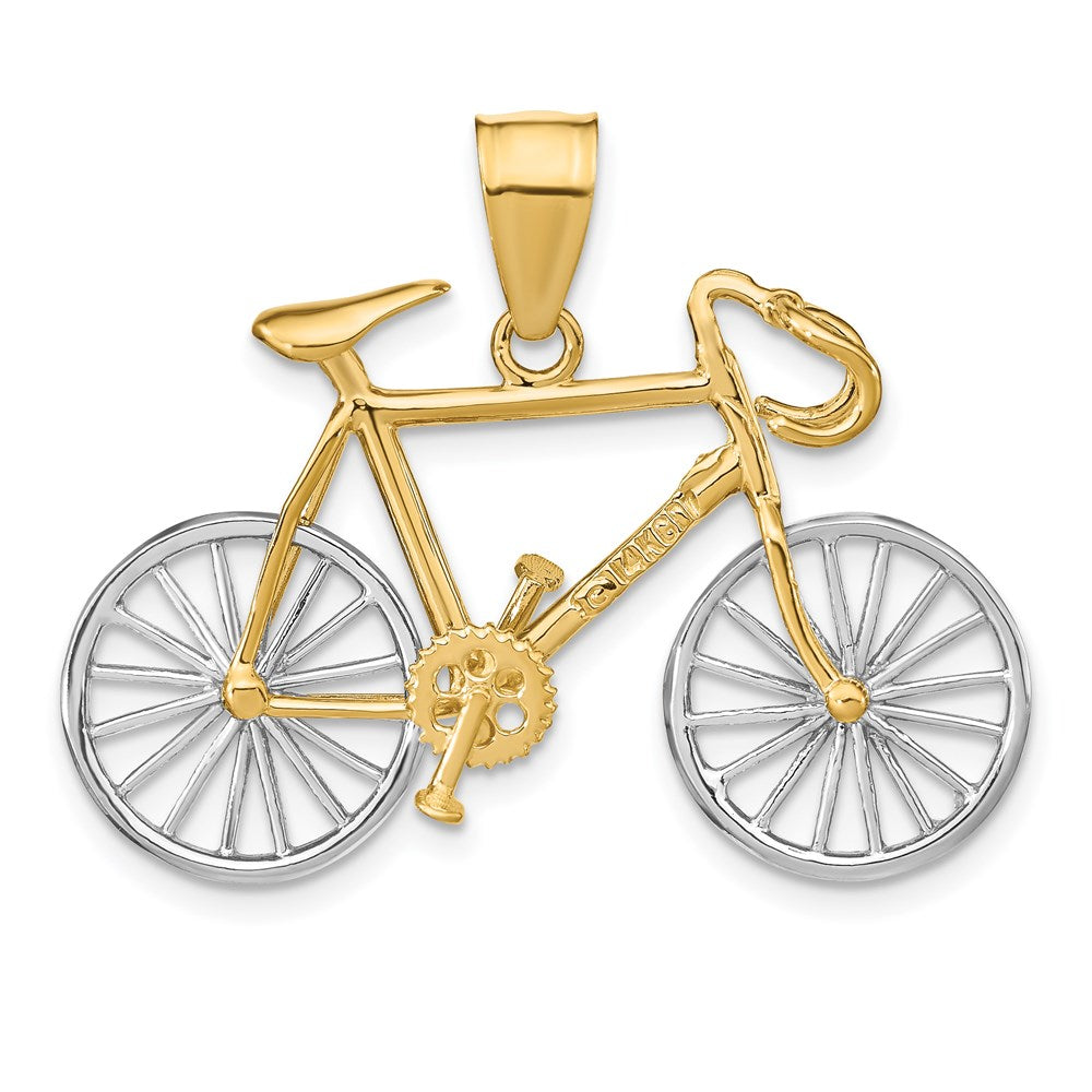 14k Large Two-tone 3-D Bicycle with Moveable Wheels Pendant