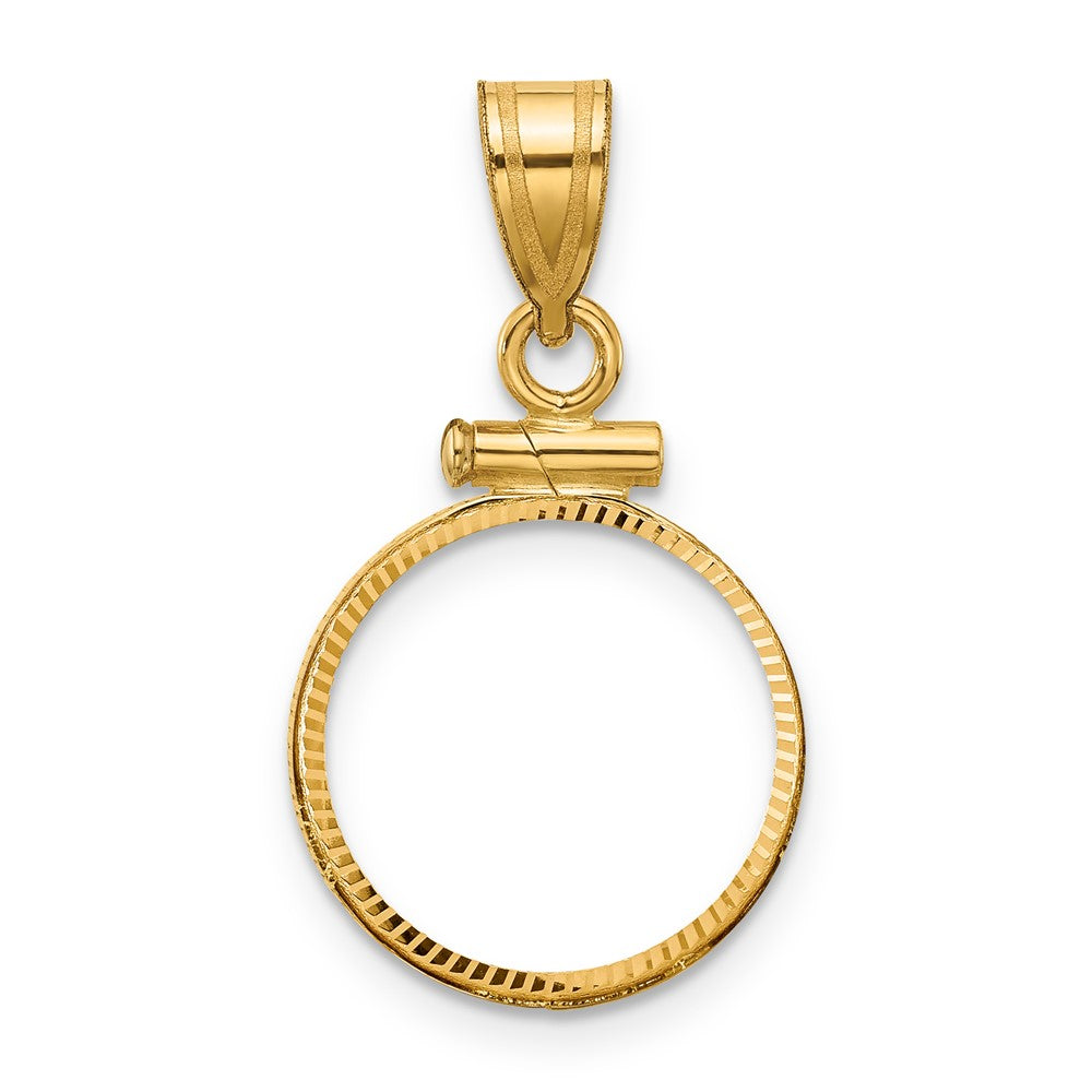 Wideband Distinguished Coin Jewelry 14k Polished and Diamond-cut 14.0mm x 1.1mm Screw Top Coin Bezel Pendant