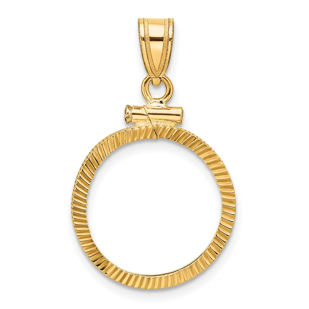 Wideband Distinguished Coin Jewelry 14k Polished and Diamond-cut 16.5mm x 1.35mm Screw Top Coin Bezel Pendant
