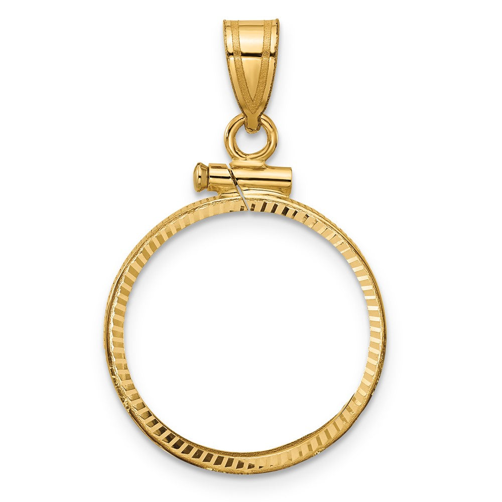 Wideband Distinguished Coin Jewelry 14k Polished and Diamond-cut 18.0mm x 1.35mm Screw Top Coin Bezel Pendant