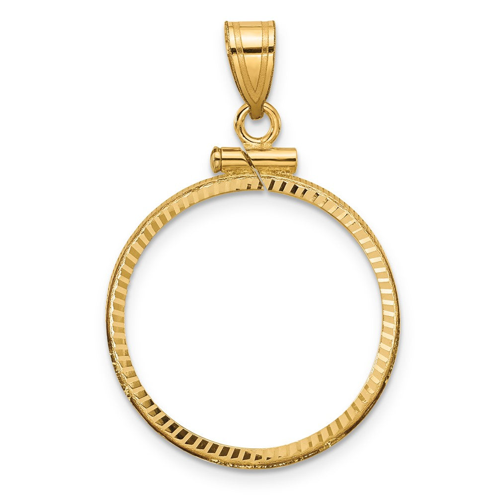Wideband Distinguished Coin Jewelry 14k Polished and Diamond-cut 21.6mm x 1.7mm Screw Top Coin Bezel Pendant