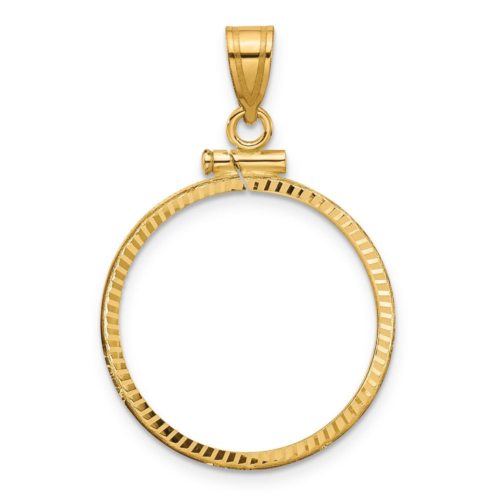 Wideband Distinguished Coin Jewelry 14k Polished and Diamond-cut 22.0mm x 1.9mm Screw Top Coin Bezel Pendant