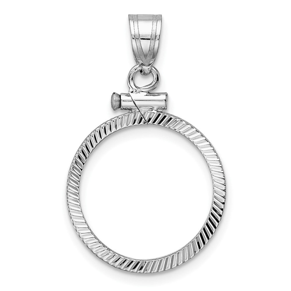 Wideband Distinguished Coin Jewelry 14k White Gold Polished and Diamond-cut 16.5mm x 1.35mm Screw Top Coin Bezel Pendant