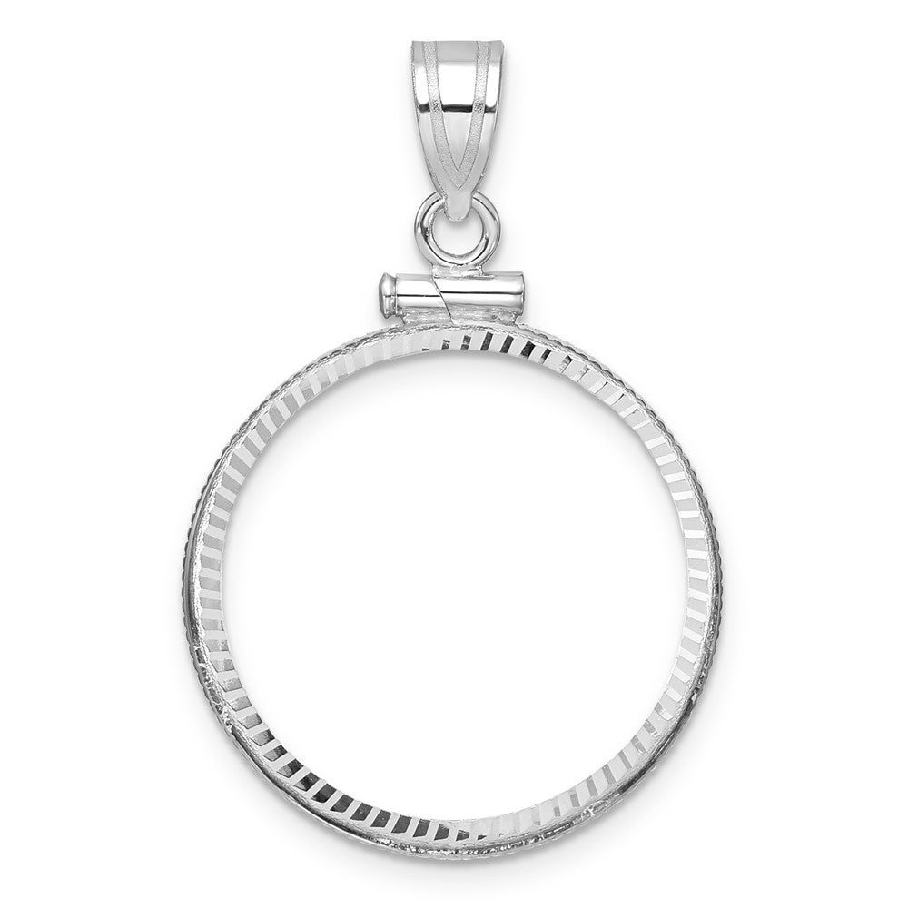 Wideband Distinguished Coin Jewelry 14k White Gold Polished and Diamond-cut 22.0mm x 1.9mm Screw Top Coin Bezel Pendant
