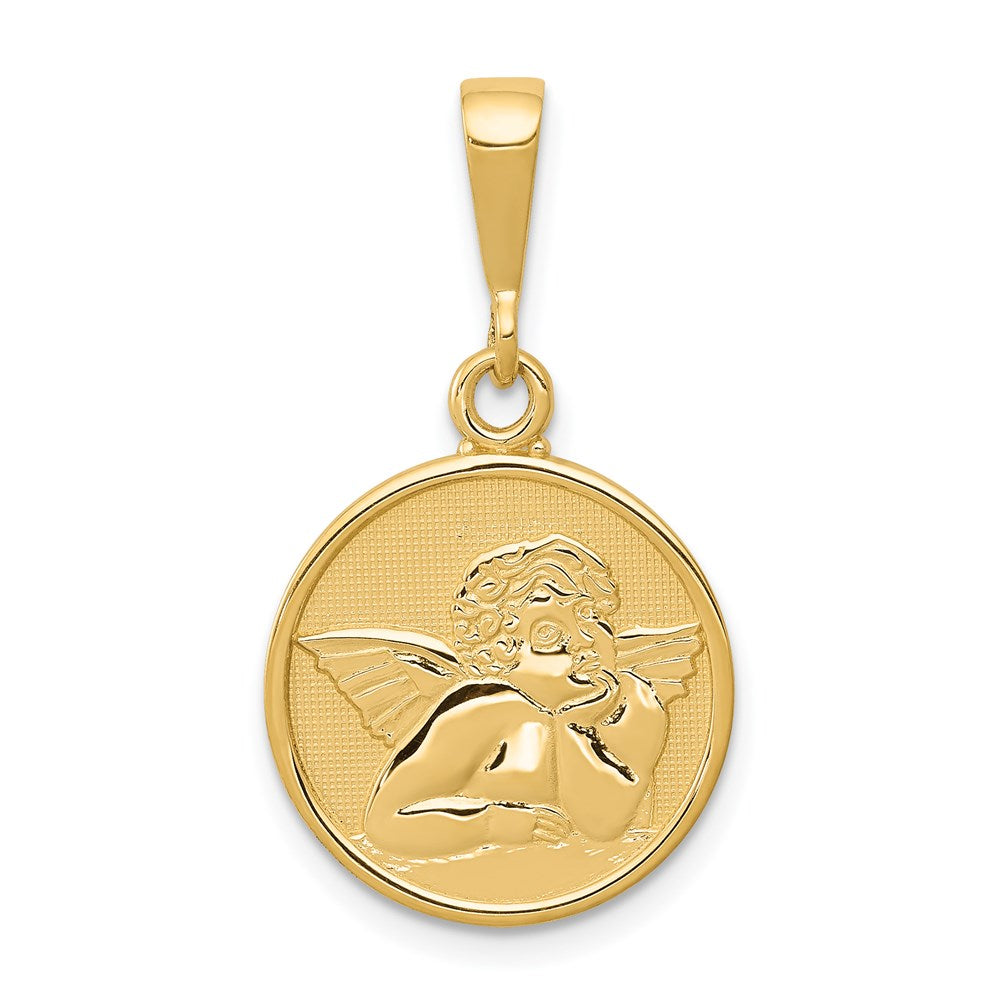 Solid;Die struck;14k Yellow gold;Not engraveable;Textured back;Polished & satin