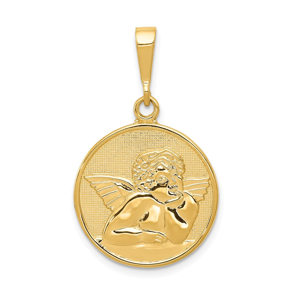 Solid;Die struck;14k Yellow gold;Not engraveable;Textured back;Polished & satin