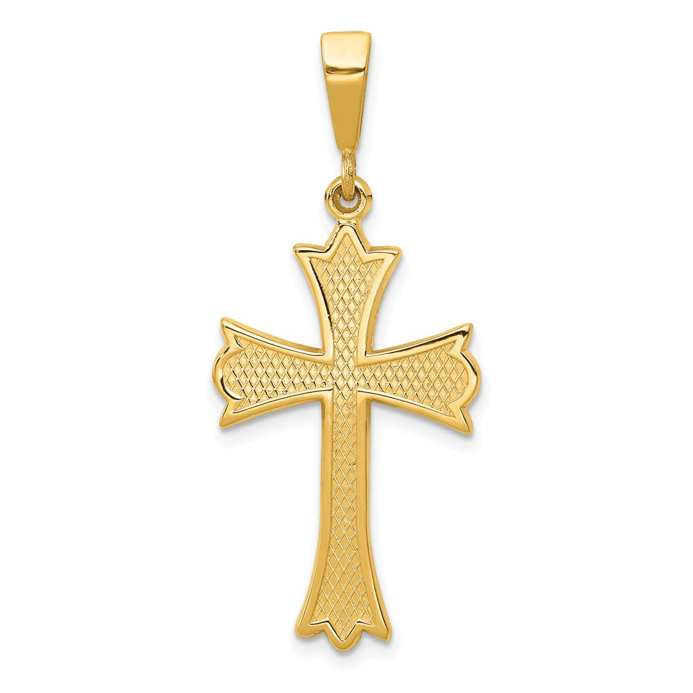 Solid;Casted;Polished;14k Yellow gold;Not engraveable;Textured;Textured back