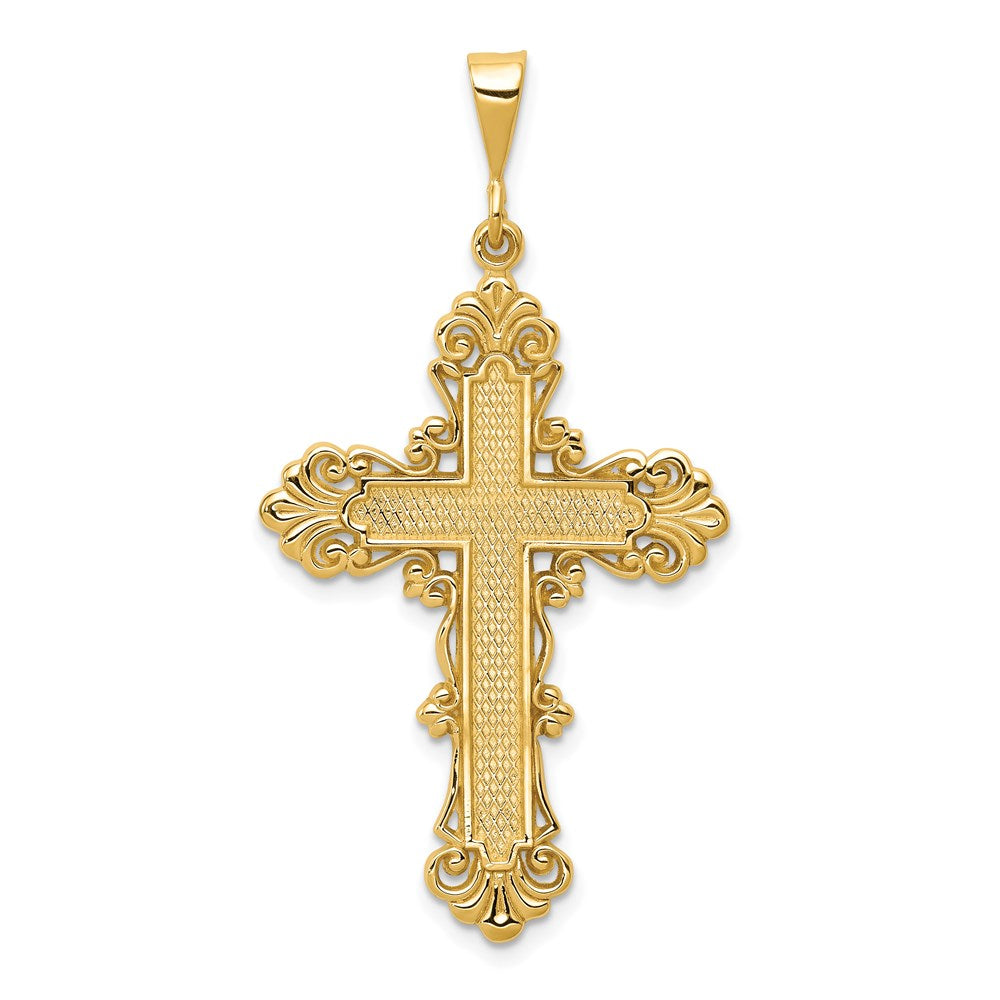 Casted;Polished;Satin;14k Yellow gold;Flat back;Textured;Textured back