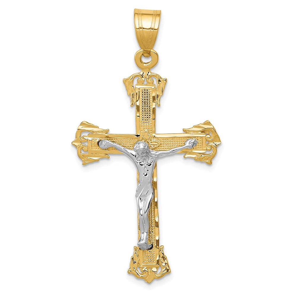 Solid;Casted;Diamond-cut;Polished;14K Two-tone;Textured;Textured back