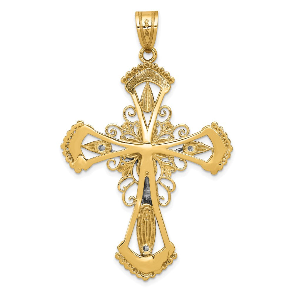 14k Two-tone Large Diamond-cut Crucifix Pendant