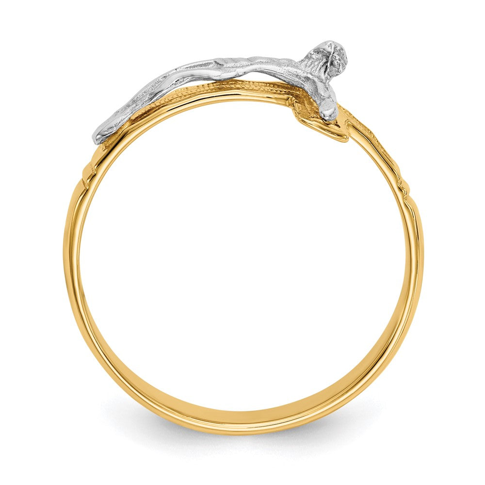 14K Two-Tone Polished Diamond-Cut Mens Crucifix Ring