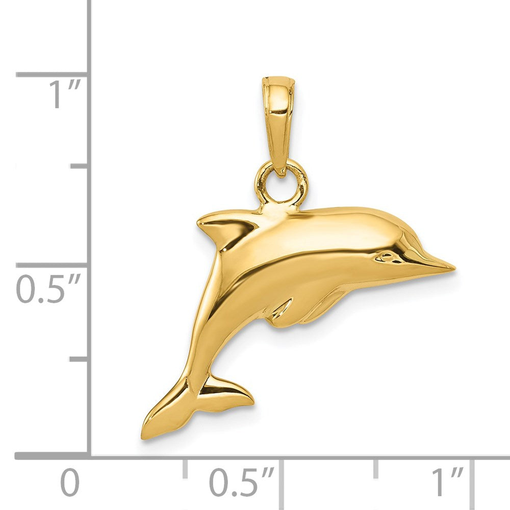 14K Polished 3-D Puffed Dolphin Pendant