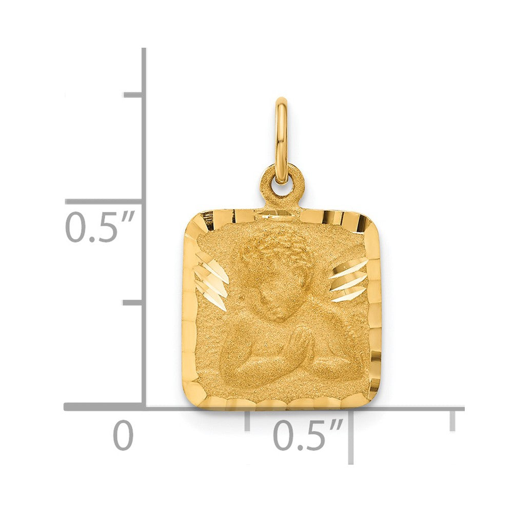 14K Satin and Diamond-Cut Angel Square Charm