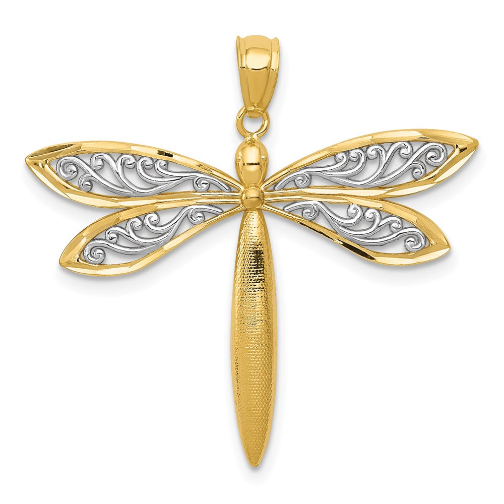 Casted;Diamond-cut;Polished;Open back;14K Yellow gold & rhodium;Filigree;Textured
