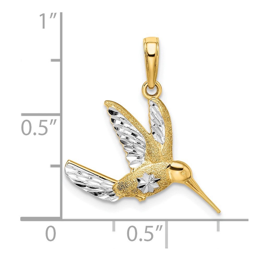 14k and White Rhodium Diamond-cut Hummingbird Pendant