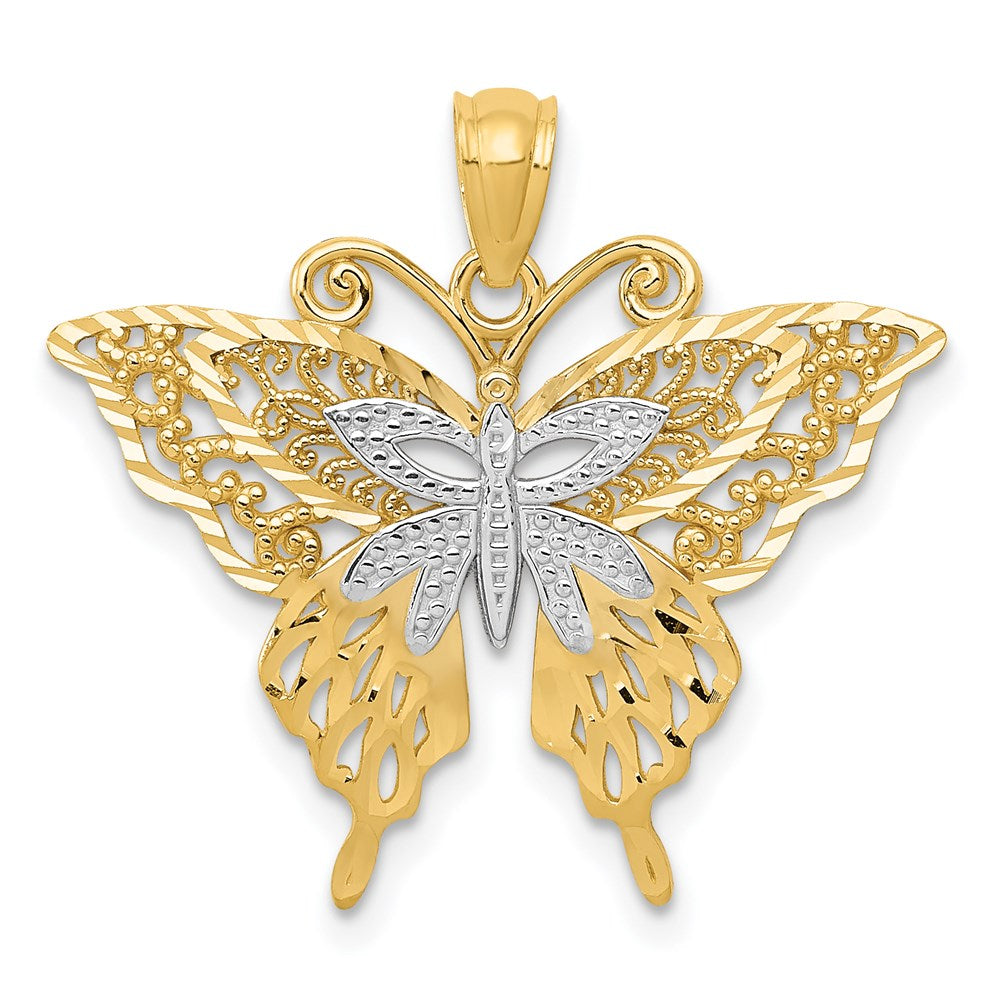 Diamond-cut;14K Yellow gold & rhodium;Filigree;Textured