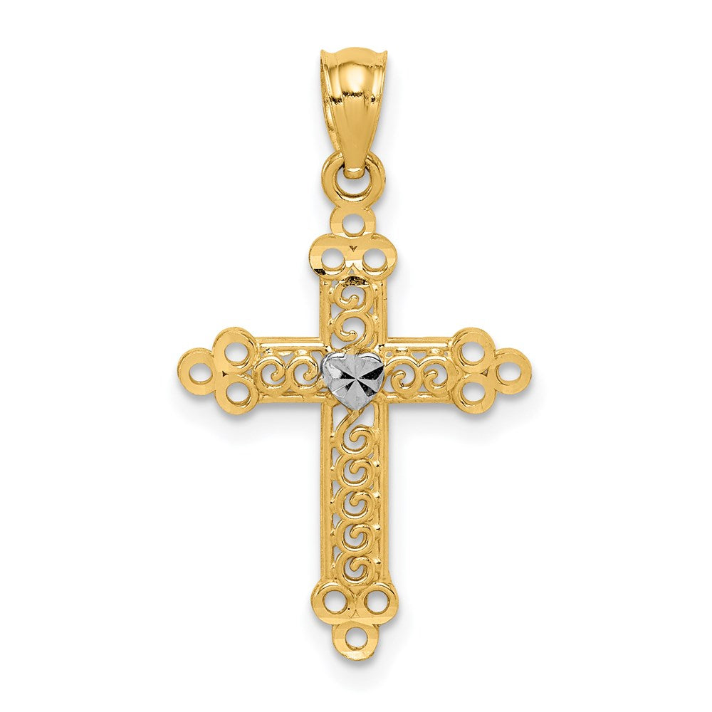Solid;Casted;Diamond-cut;Polished;Open back;14K Yellow gold & rhodium;Filigree