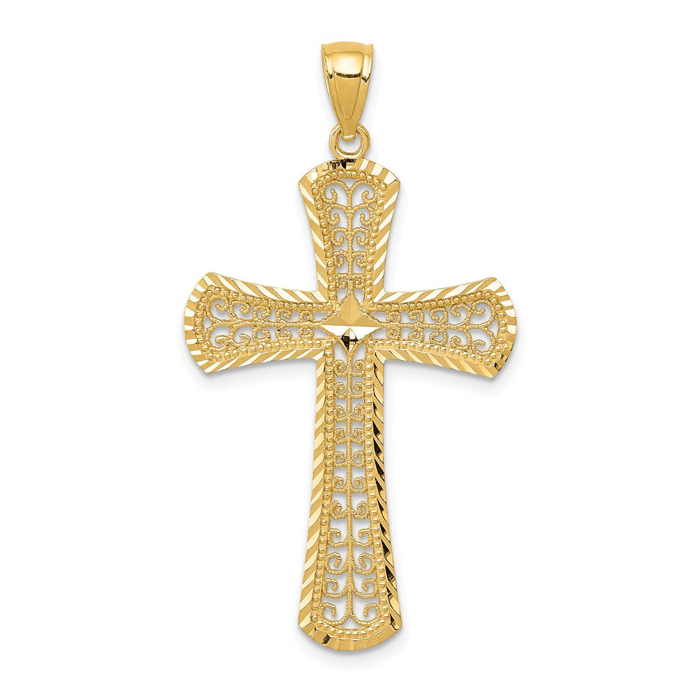 Solid;Diamond-cut;Polished;Satin;14k Yellow gold;Filigree;Textured back