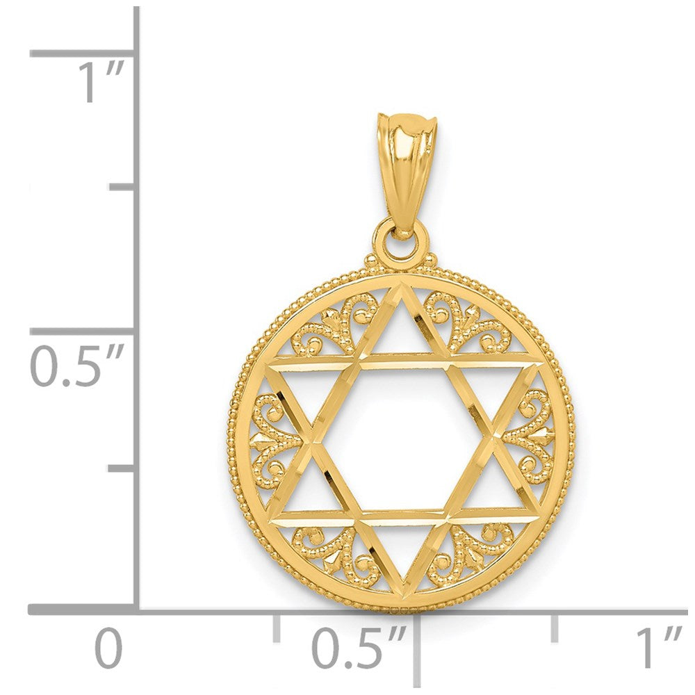 14k Filigree Star of David Round Pendant