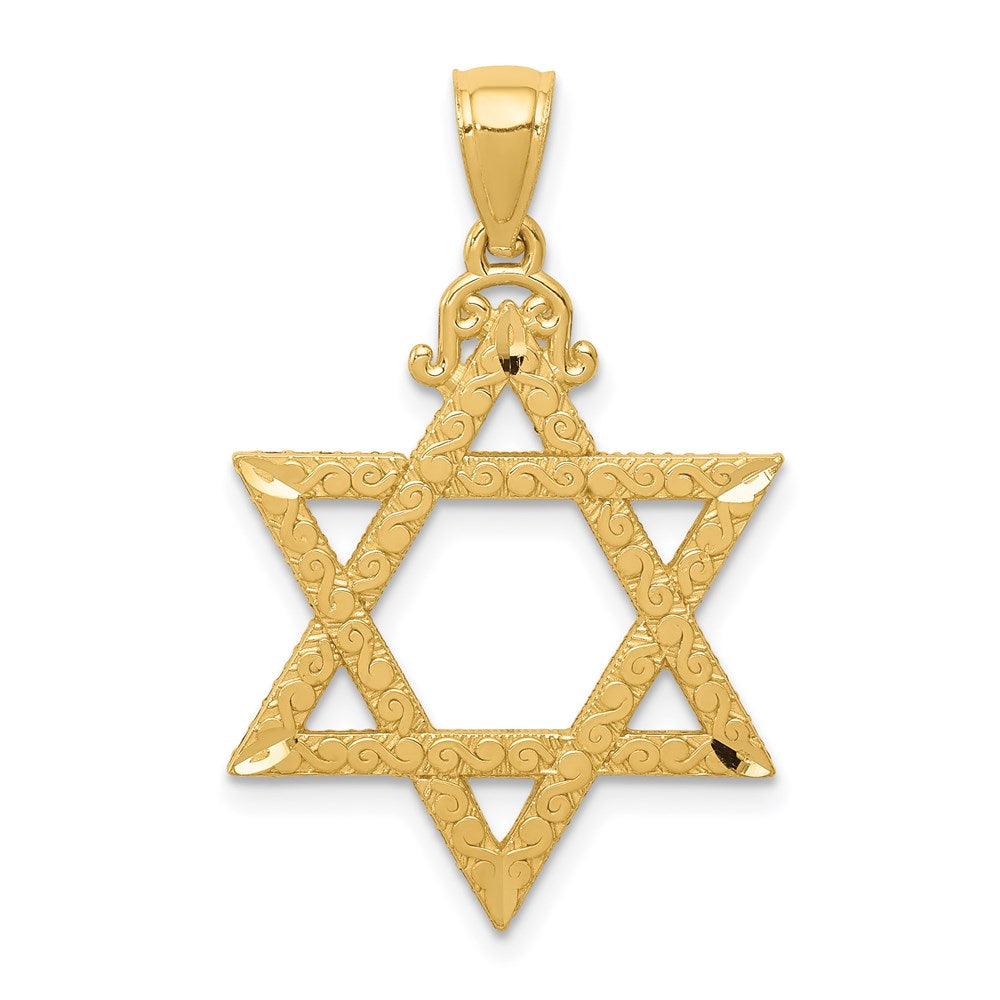 Solid;Diamond-cut;Satin;Die struck;14k Yellow gold;Flat back;Textured back