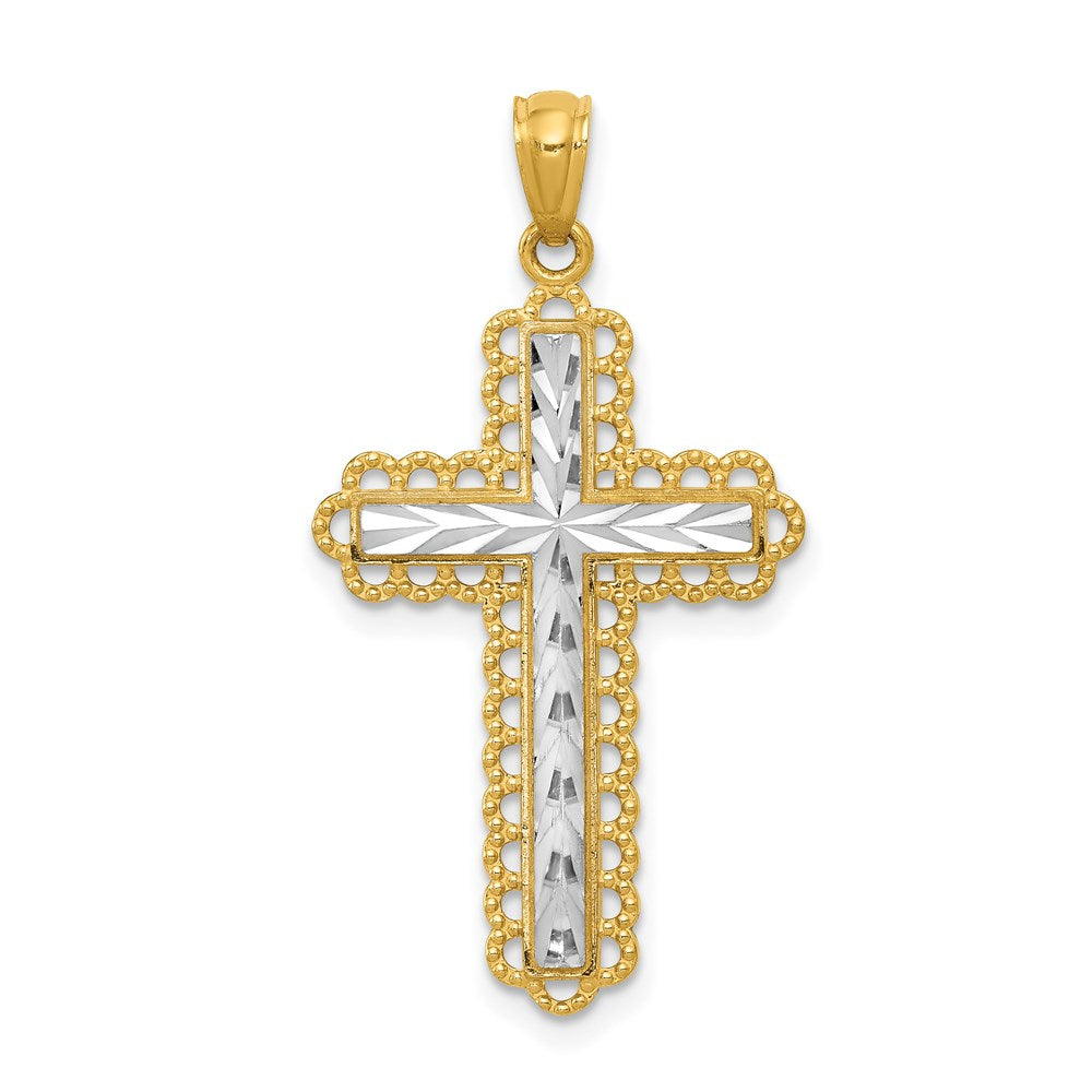 14K Yellow gold & rhodium;Textured;Diamond Cut