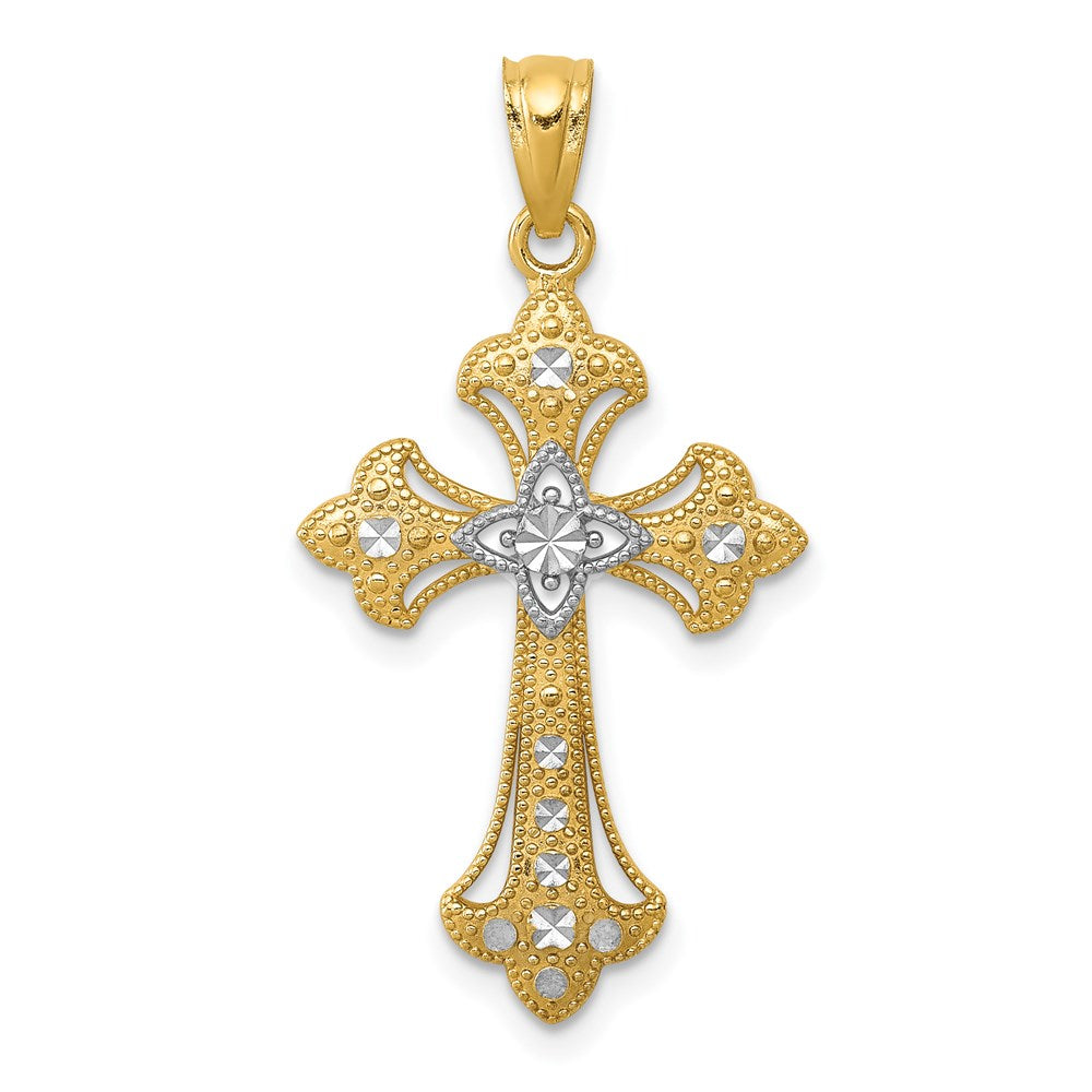 Solid;Polished;Open back;14K Yellow gold & rhodium;Textured;Diamond Cut