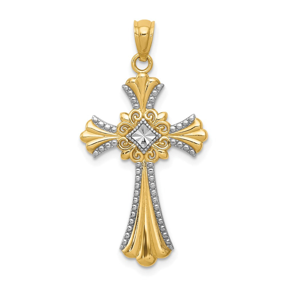 Solid;Polished;Open back;14K Yellow gold & rhodium;Textured;Diamond Cut