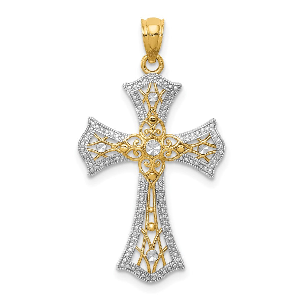 Solid;Polished;Open back;14K Yellow gold & rhodium;Textured;Diamond Cut