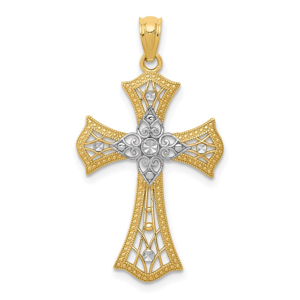 Solid;Polished;Open back;14K Yellow gold & rhodium;Textured;Diamond Cut