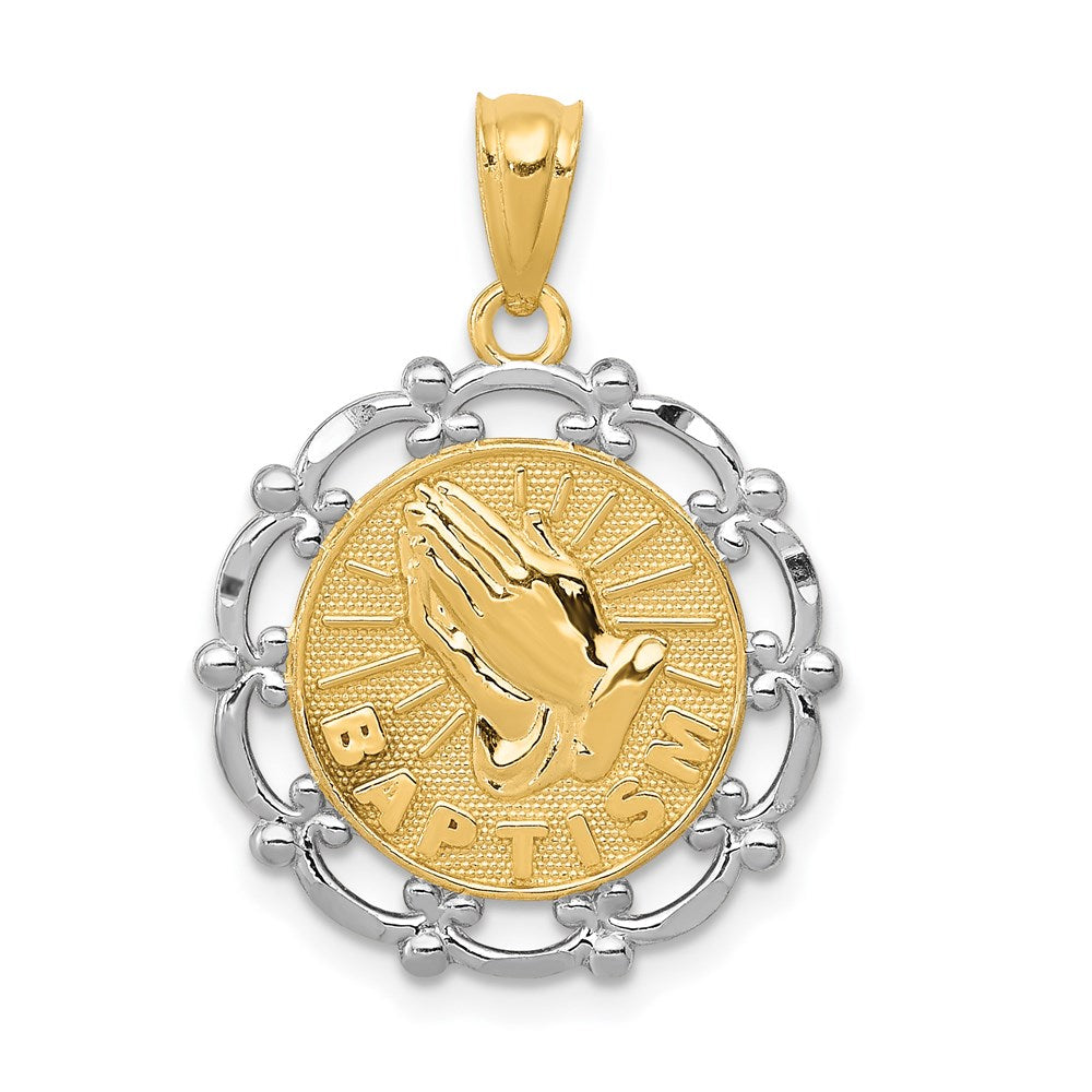 14K Yellow gold & rhodium;Textured back;Polished & satin