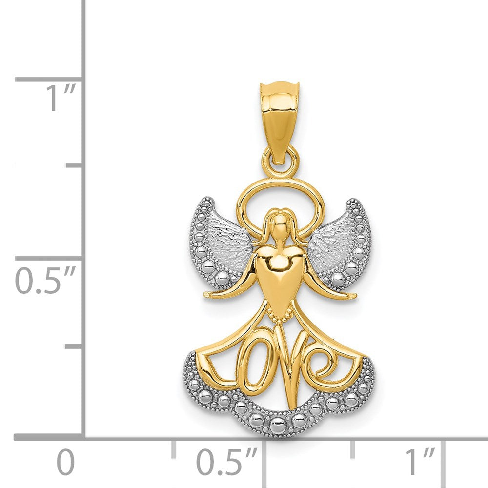 14K and White Rhodium LOVE Angel Pendant