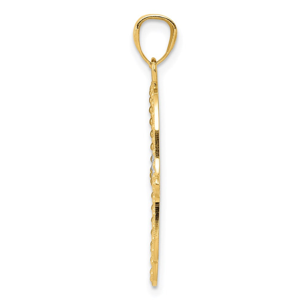 14K and White Rhodium Textured Hamsa and Evil Eye Pendant