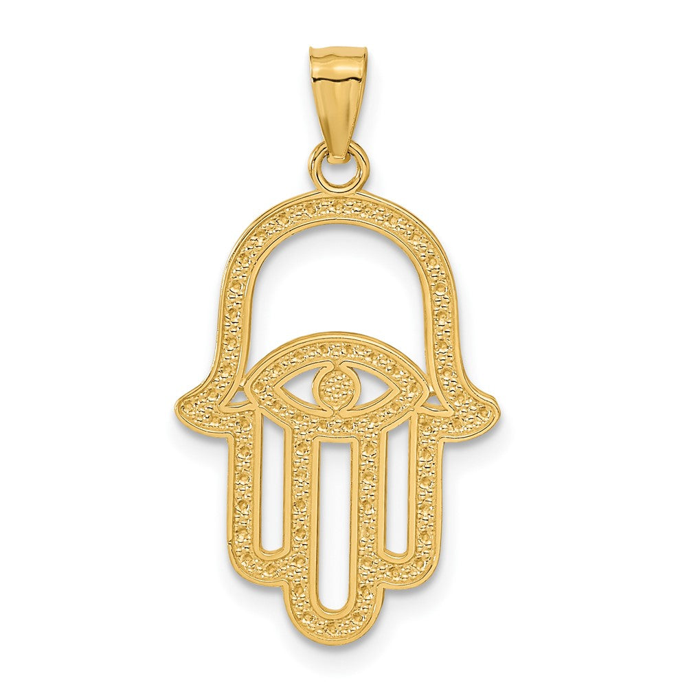 14K and White Rhodium Textured Hamsa and Evil Eye Pendant