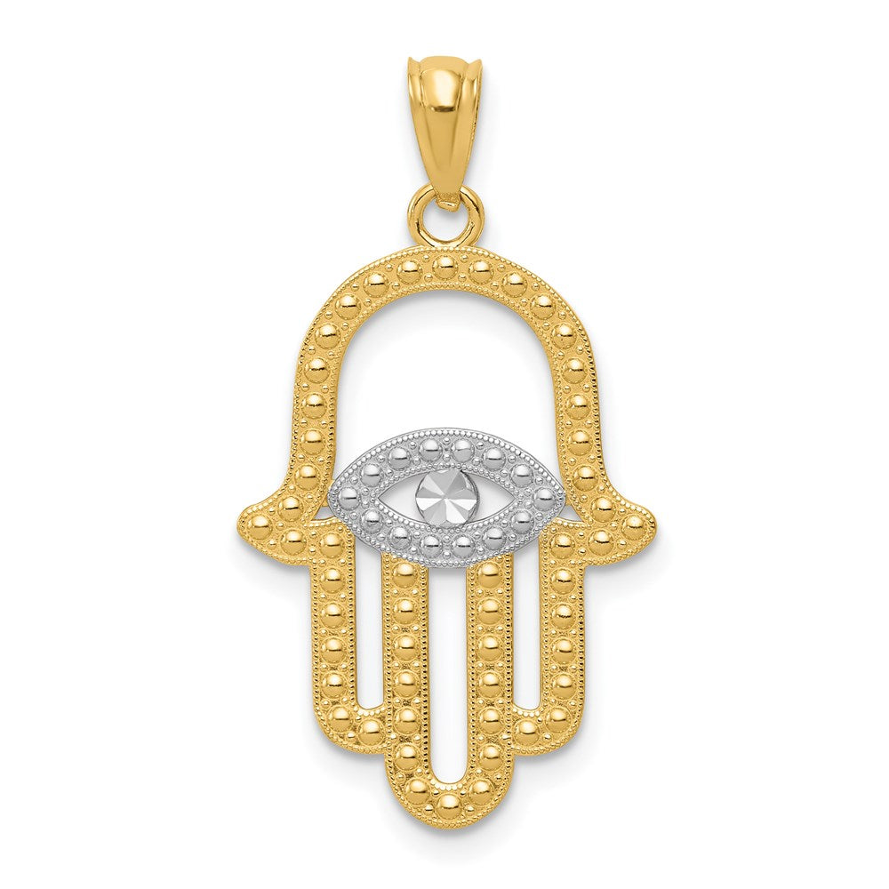 Solid;14K Yellow gold & rhodium;Textured;Textured back;Polished & satin;Diamond Cut