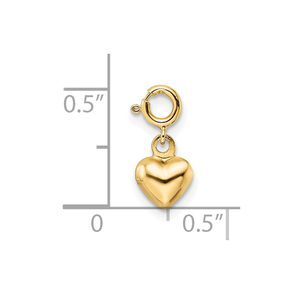 14K Polished 3-D Puffed Heart with Spring Ring Clasp Charm