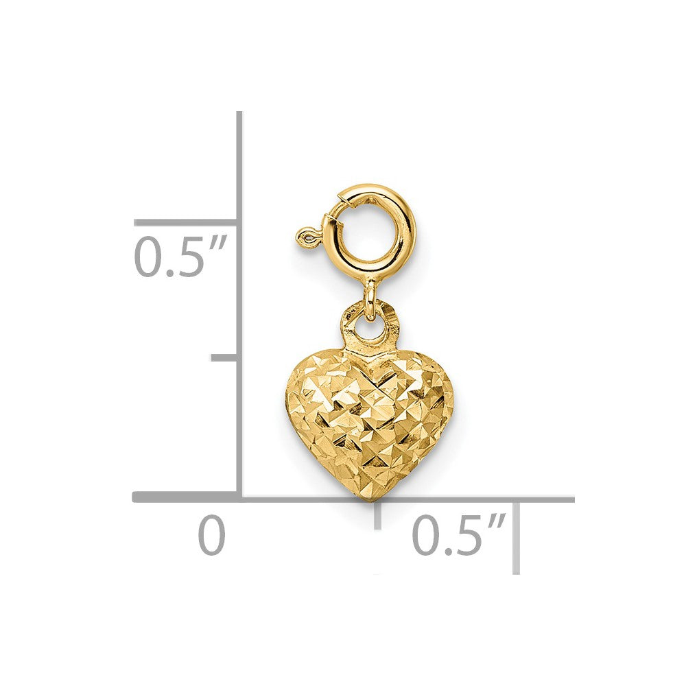 14K 3-D Puffed Diamond-cut Heart with Spring Ring Clasp Charm