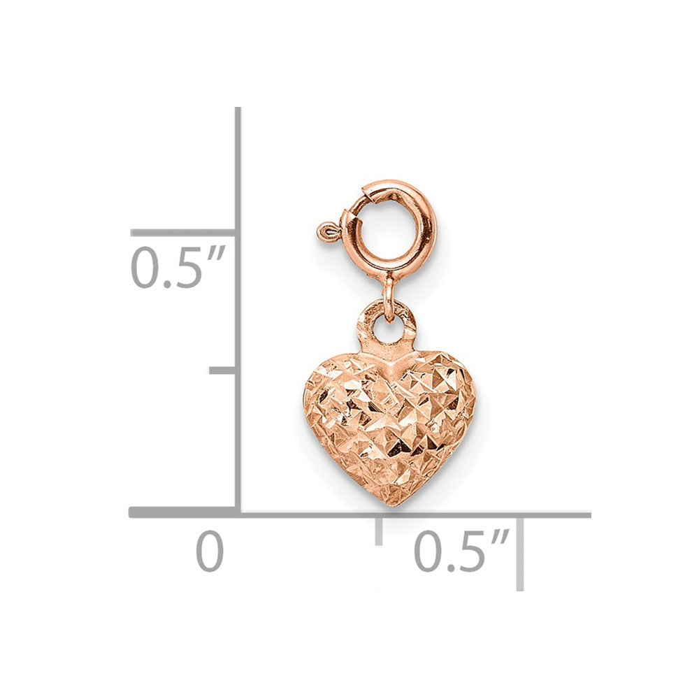 14K Rose Gold 3-D Puffed Diamond-cut Heart with Spring Ring Clasp Charm