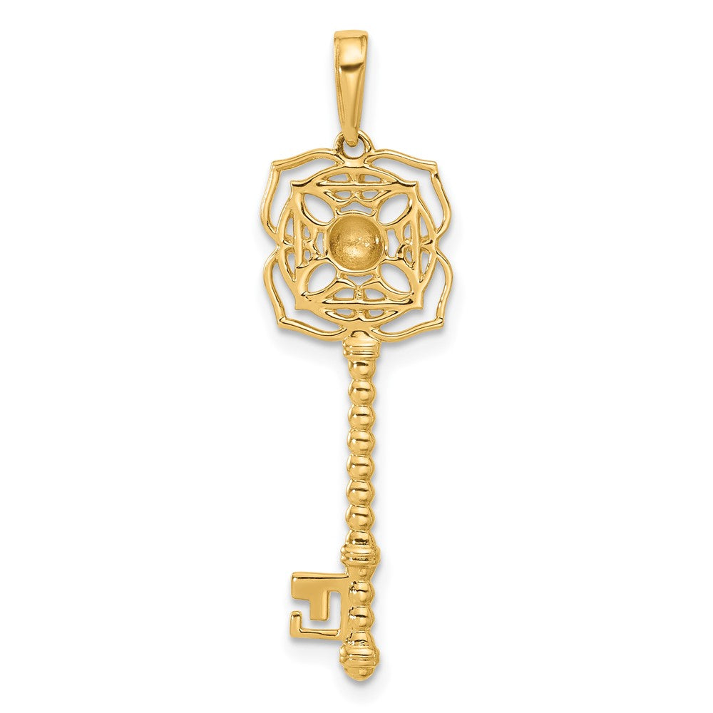 14k and White Rhodium Diamond-cut Floral Key Pendant