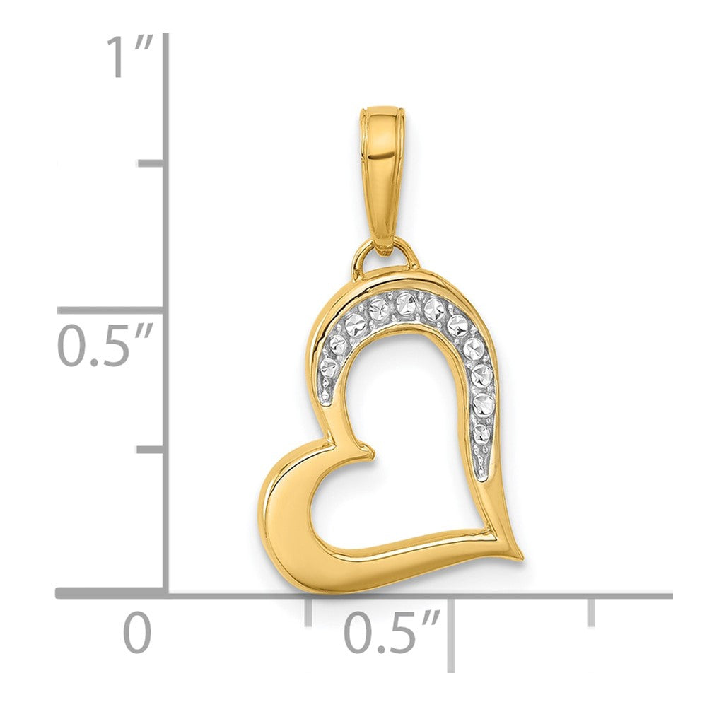 14k and White Rhodium Diamond-cut Heart Pendant