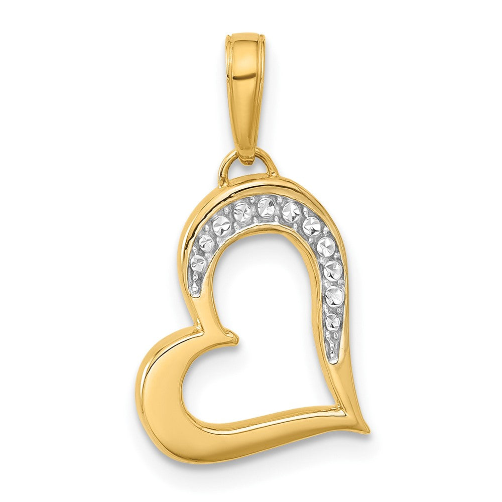 14k and White Rhodium Diamond-cut Heart Pendant