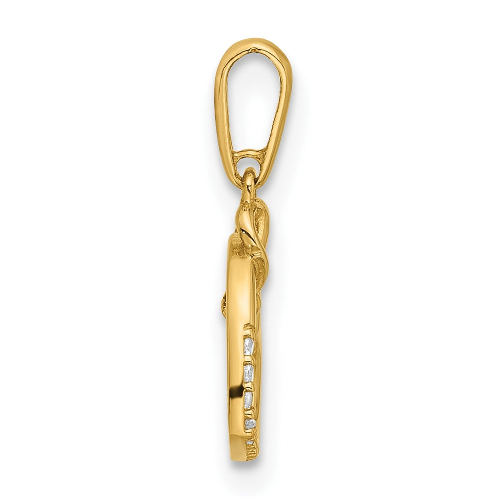 14k Polished CZ Heart with Cross Dangle Pendant