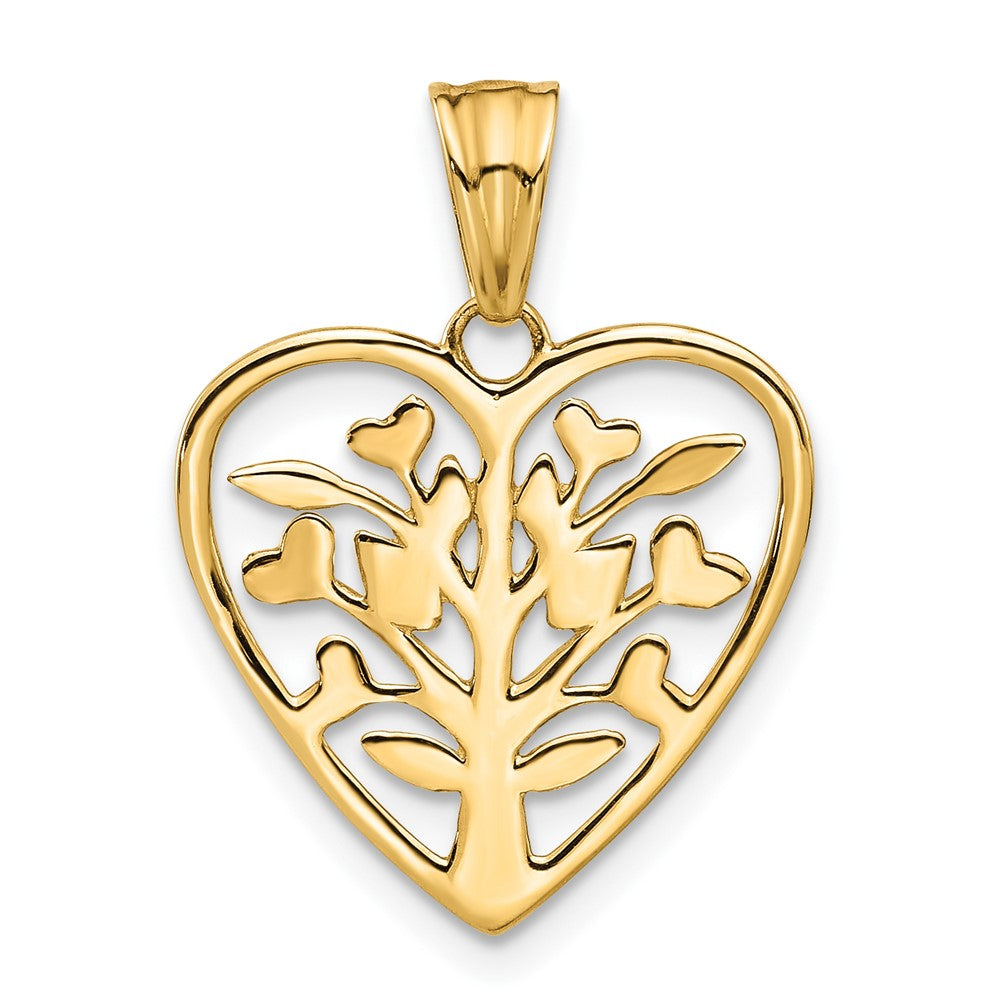 14K Rose-plated and White Rhodium Diamond-cut Tree in Heart Pendant