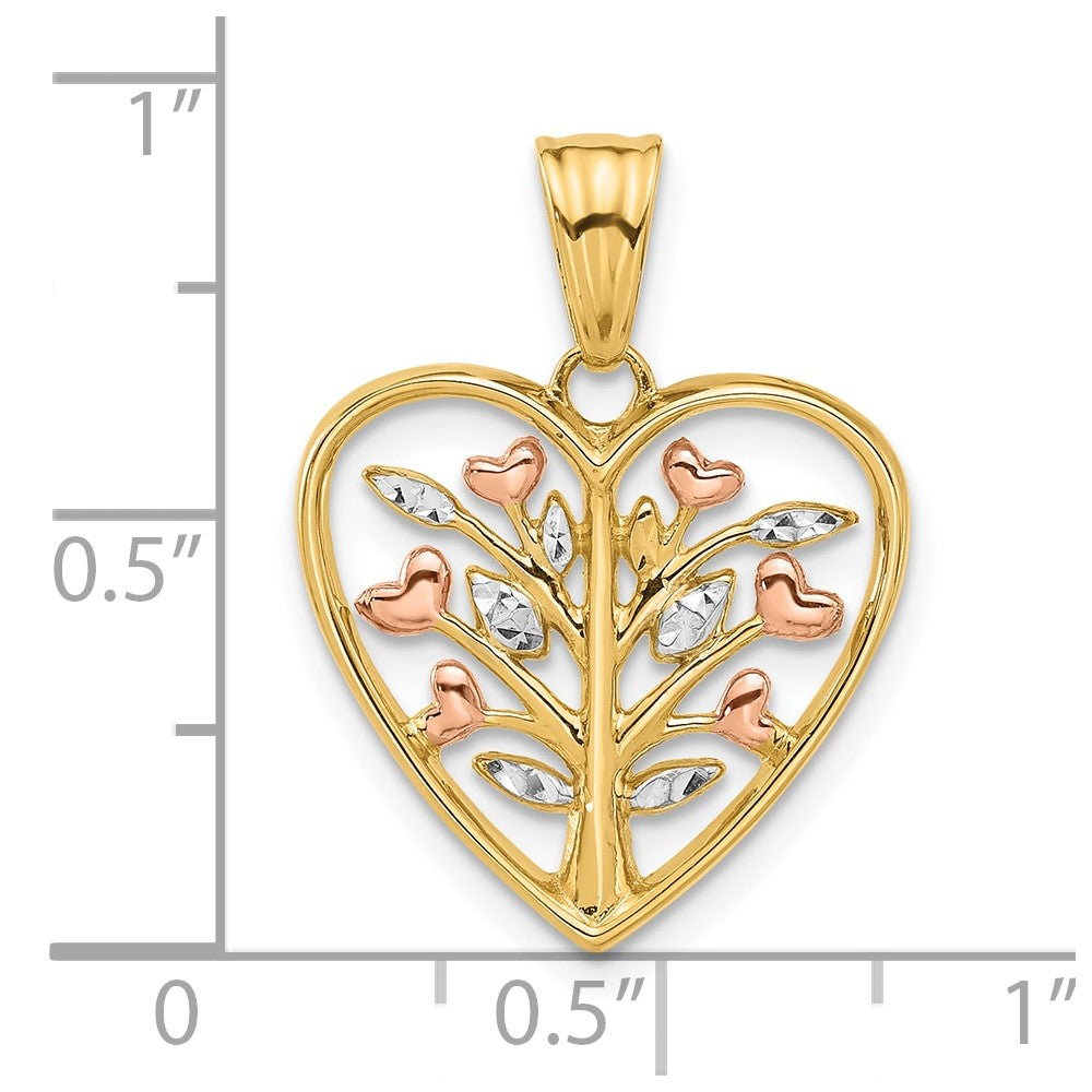 14K Rose-plated and White Rhodium Diamond-cut Tree in Heart Pendant